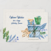 Carte de vœux bleue pour la période des fêtes (Devant / Derrière)