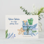 Carte de vœux bleue pour la période des fêtes (Debout devant)