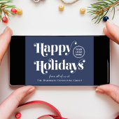 Carte de vœux bleue pour les Fêtes avec logo d'ent