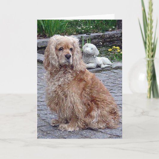 Carte de voeux blonde de blanc de chien de cocker (Devant)