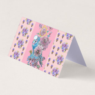 Carte de voeux Blue Budgie Bird Rose Rose Rose Lov