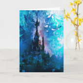 Carte de voeux Blue Fairytale Imaginaire Castle Gr (Fleur jaune)