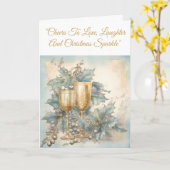 Carte de voeux - Blue & Gold Christmas Elegance Ca (Fleur jaune)