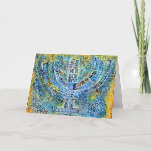 Carte de voeux Blue Menorah (Vierge à l'intérieur) (Devant)