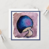 Carte de voeux Blue Mushroom Watercolor (Devant/Arrière en situation)