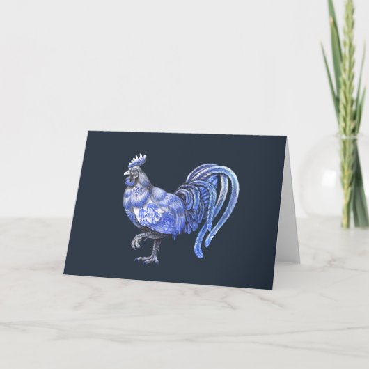 Carte de voeux Blue Willow Rooster (Devant)