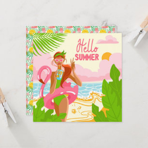 Carte de vœux Bonjour Fille de Plage d'Été