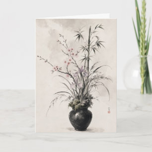 Carte de vœux botanique japonaise Fleur Bamboo Cer