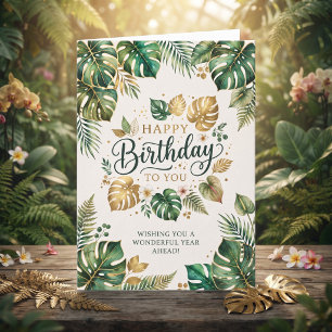 Carte de vœux botanique Monstera verte pour annive