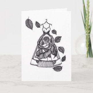 Carte de vœux botanique robe rose surréaliste