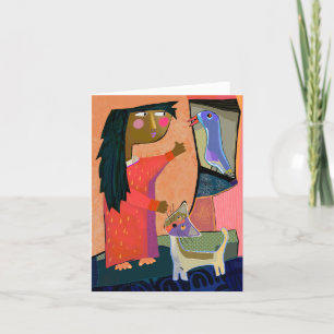 Carte de voeux Botello's Girl, Cat, and Bird BLANK