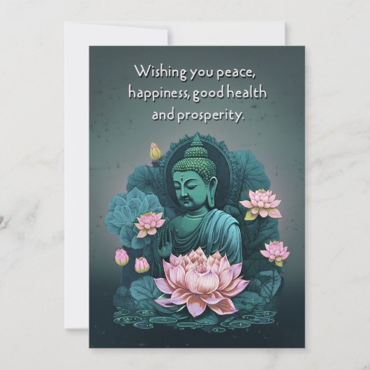 Carte de voeux Bouddha paisible avec fleurs roses (Devant)