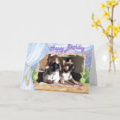 Carte de vœux Bouledogue français Joyeux Anniversa (Fleur jaune)