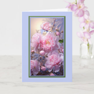 Carte de vœux Bourgeons et Fleurs de Pivoine Rose
