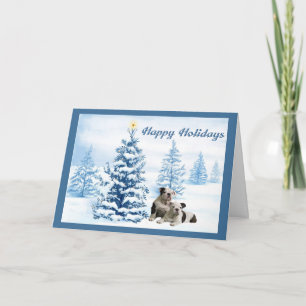 Carte de voeux Bulldog Christmas Blue Tree