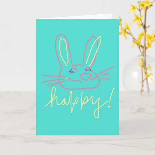 Carte de vœux Bunny Happy (Fleur jaune)