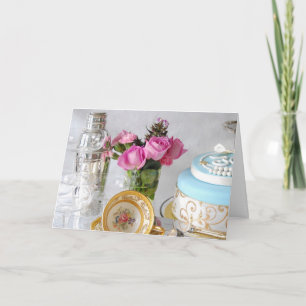 Carte de voeux Cake and Pink Roses 30e