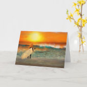 Carte de voeux California Surfer Girl Sunset Beach (Fleur jaune)