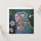 Carte de voeux carré Wild rose fairy (Devant/Arrière en situation)