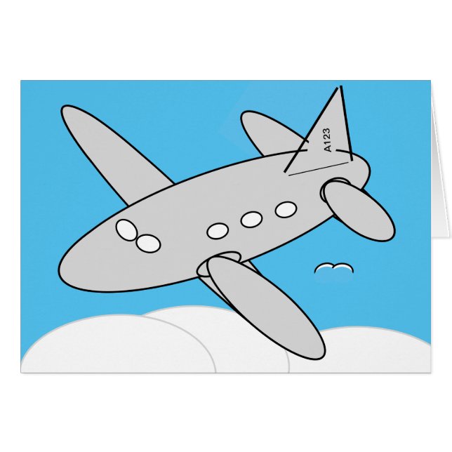 Carte de voeux - Cartoon Avion (Devant horizontal)