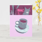 Carte de voeux Cat & Coffee (Fleur jaune)