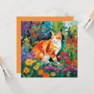 Carte de voeux Cat parmi les fleurs