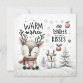 Carte de vœux chaleureux et bisous de rennes (Devant)