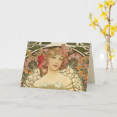 Carte de voeux Champagne Girl Alphonse Mucha (Fleur jaune)