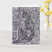 Carte de voeux Chat 1 noir et blanc (Fleur jaune)