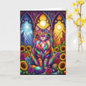carte de vœux chat arc-en-ciel (Fleur jaune)