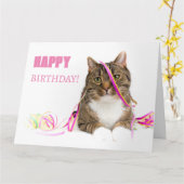 Carte de vœux chat avec des serpentins (Fleur jaune)