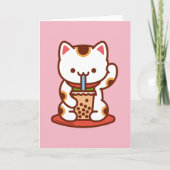 Carte de vœux chat : BOBA KIT-TEA MANEKI-NEKO (Devant)
