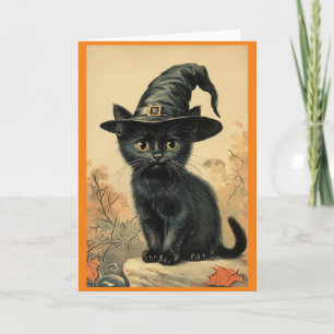 Carte de vœux Chat dans le chapeau de sorcière