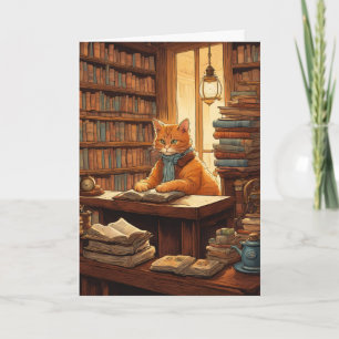 carte de vœux chat de bibliothèque #12