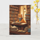 carte de vœux chat de bibliothèque #12 (Fleur jaune)