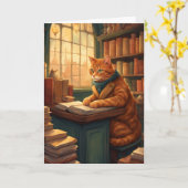 carte de vœux chat de bibliothèque #14 (Fleur jaune)