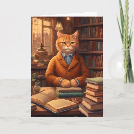 carte de vœux chat de bibliothèque #16 (Devant)
