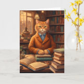 carte de vœux chat de bibliothèque #16 (Fleur jaune)