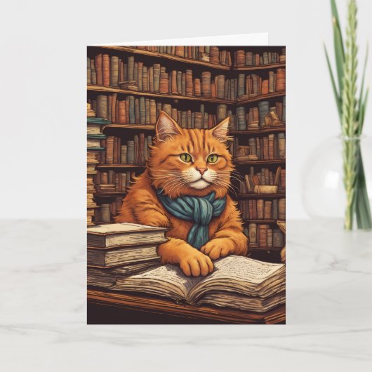 carte de vœux chat de bibliothèque #17 (Devant)