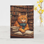 carte de vœux chat de bibliothèque #17 (Fleur jaune)