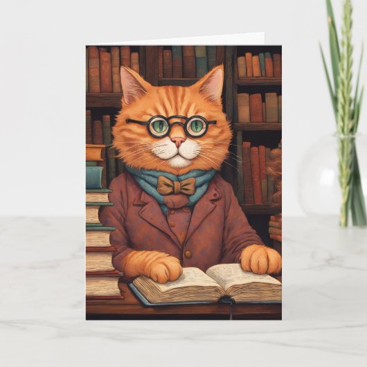 carte de vœux chat de bibliothèque #19 (Devant)