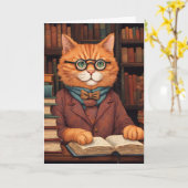 carte de vœux chat de bibliothèque #19 (Fleur jaune)