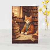 carte de vœux chat de bibliothèque #2 (Fleur jaune)