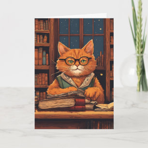 carte de vœux chat de bibliothèque #21