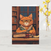 carte de vœux chat de bibliothèque #21 (Fleur jaune)