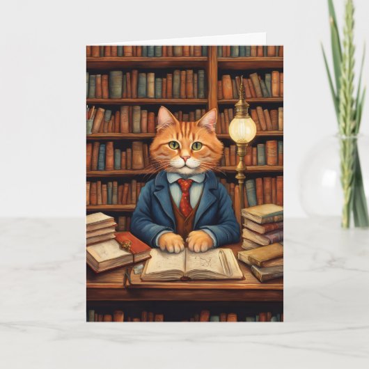 carte de vœux chat de bibliothèque #3 (Devant)