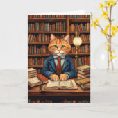 carte de vœux chat de bibliothèque #3 (Fleur jaune)