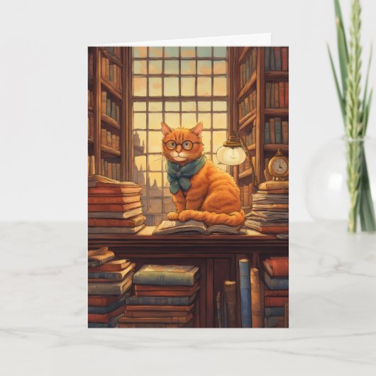 carte de vœux chat de bibliothèque #4 (Devant)