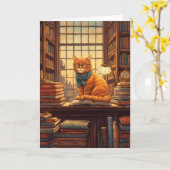 carte de vœux chat de bibliothèque #4 (Fleur jaune)