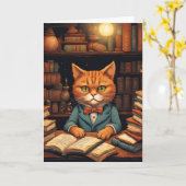 carte de vœux chat de bibliothèque #5 (Fleur jaune)